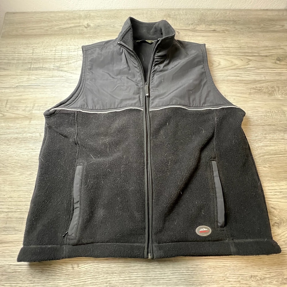 Eddie Bauer Vest Mens XL Tall Black Fleece Nylon Mixed Media Full Zip Gorpcore